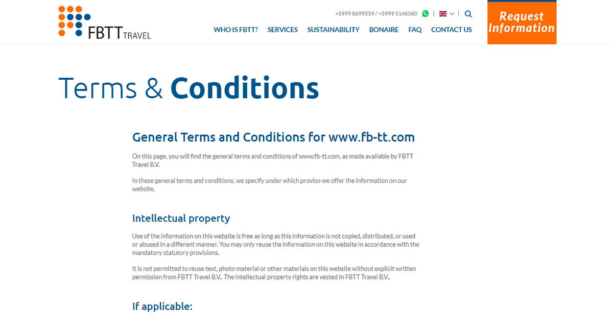 Terms & Conditions FBTT Travel Curaçao, data protection